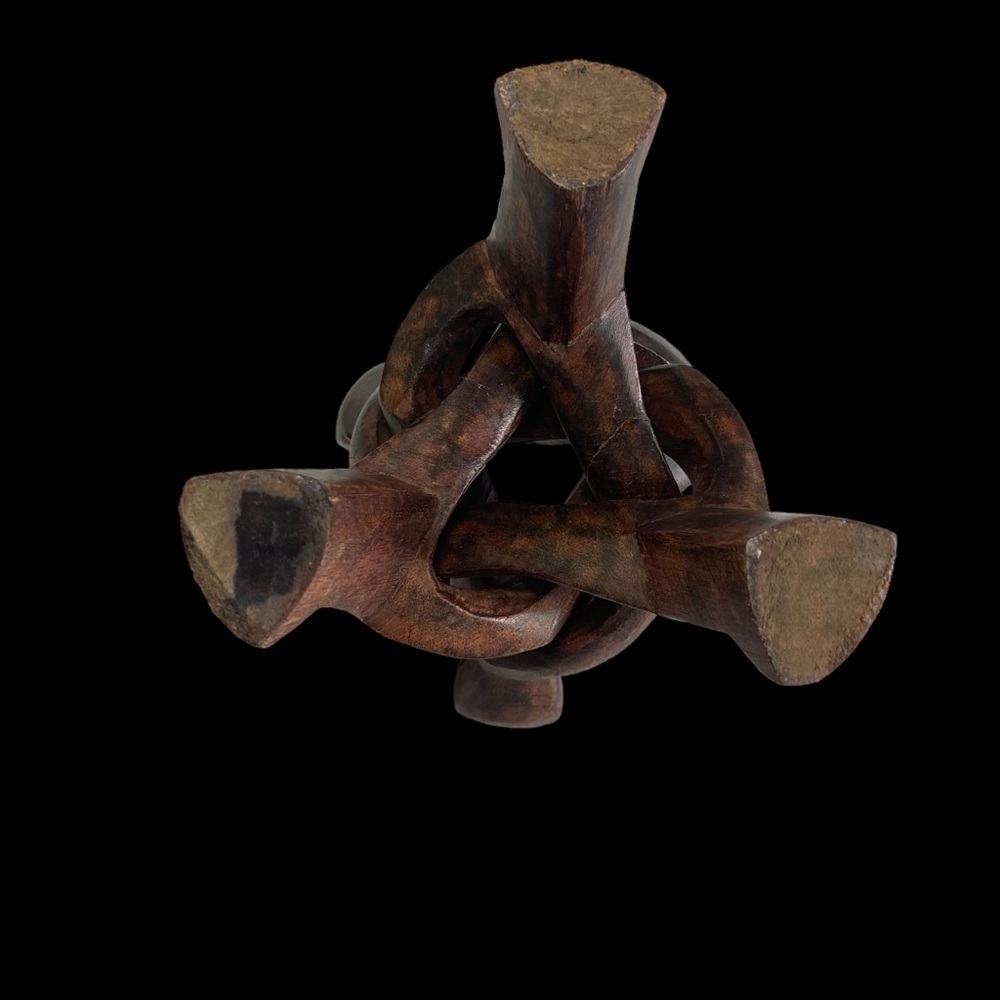 Interlocking African Trible Carved 3 Men Wooden Tribal Sculpture Unity Art Decor - Picture 4 of 4